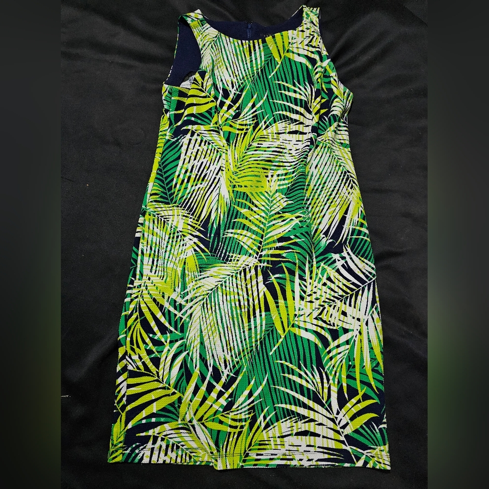 Tiana B. Green and Yellow Leaf Print Dress
